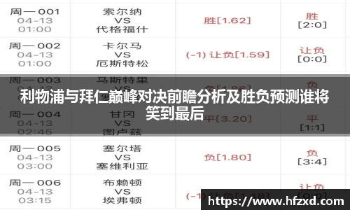 利物浦与拜仁巅峰对决前瞻分析及胜负预测谁将笑到最后